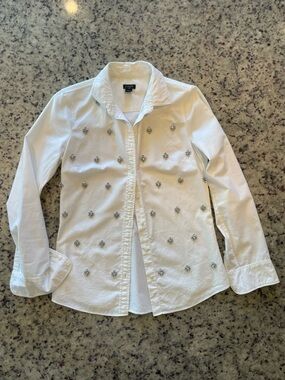 New J. Crew tailored White Button-Down jeweled Shirt XS